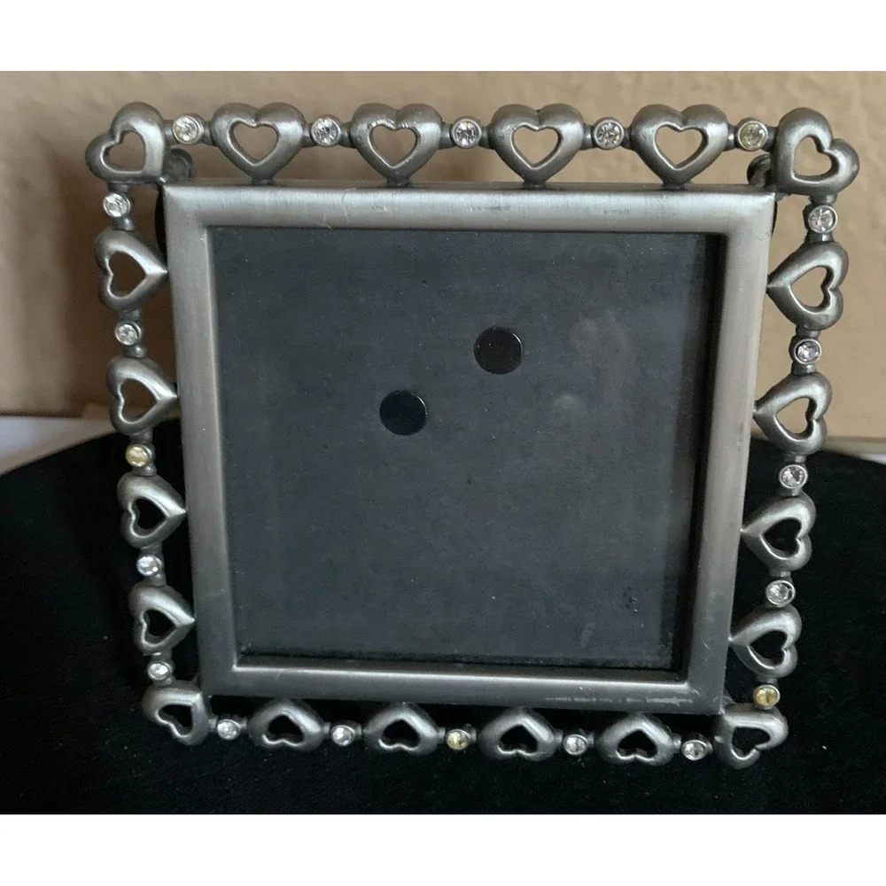 Vintage Pewter frame 3 x 3 Hearts and Rhinestones